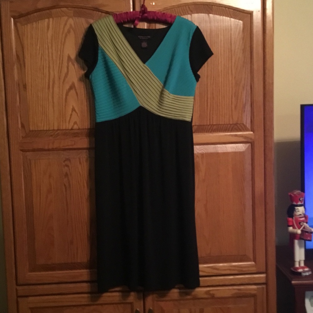 Signature by Robbie Bee Black and Teal Midi Dress